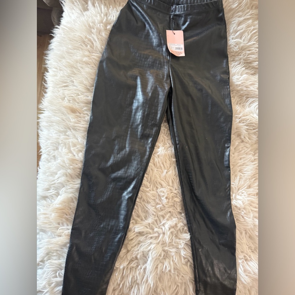 NWT Missguided Croc Embossed Faux Leather Leggings Black High Rise Size 6